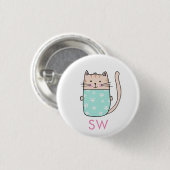 Monogramm der niedlichen floralen Katzen Button (Vorne & Hinten)