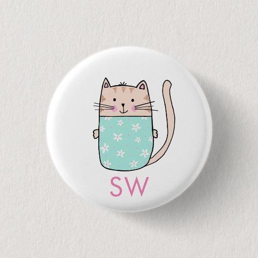 Monogramm der niedlichen floralen Katzen Button (Vorderseite)
