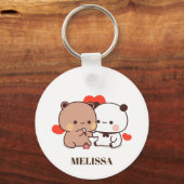 Monogramm der niedlichen Panda-Bear-Liebe Schlüsselanhänger (Rückseite)