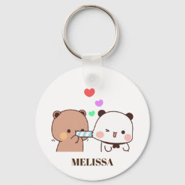 Monogramm der niedlichen Panda-Bear-Liebe Schlüsselanhänger