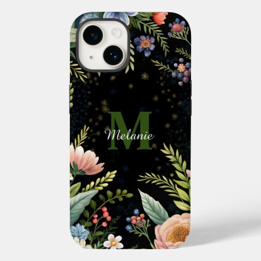 Monogramm der niedlichen schwarzen Wildblume Case-Mate iPhone Hülle (Rückseite)