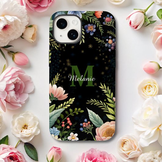 Monogramm der niedlichen schwarzen Wildblume Case-Mate iPhone Hülle
