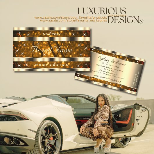 Monogramm der Orangen Glitzer-Sterne des Auges Visitenkarte