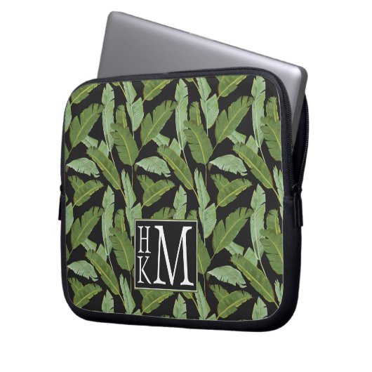 Monogramm der Palmblatt-| Laptopschutzhülle (Vorderseite Links)