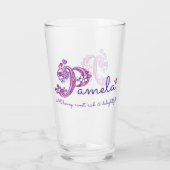Monogramm der Pamelanamensbedeutungsherz-Blume P Glas (Rückseite)
