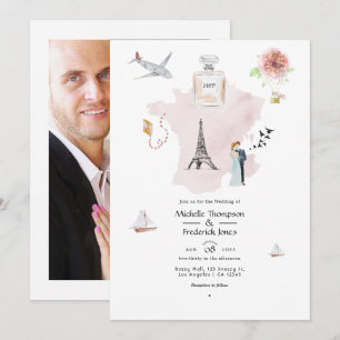 Monogramm der Pariser Hochzeit in Urlaubsort Water Einladung