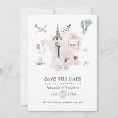 Monogramm der Pariser Hochzeit in Urlaubsort Water Save The Date (Vorderseite)
