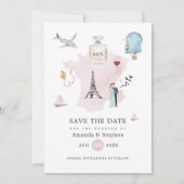 Monogramm der Pariser Hochzeit in Urlaubsort Water Save The Date (Vorderseite)