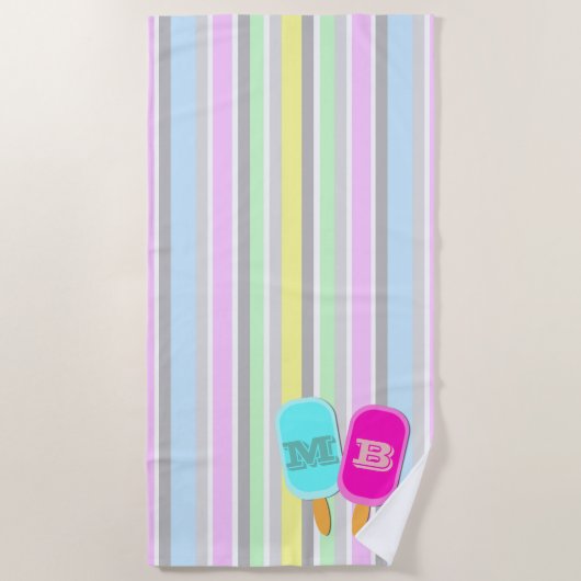 Monogramm der Pastelstreifen Strandtuch (Vorderseite)