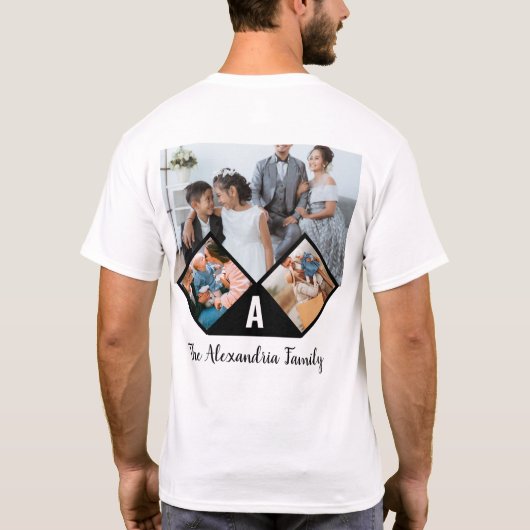 Monogramm der personalisierten 3-Foto-Collagen T-Shirt (Rückseite)