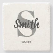 Monogramm der personalisierten Grauen und Schwarze Steinuntersetzer (Vorderseite)