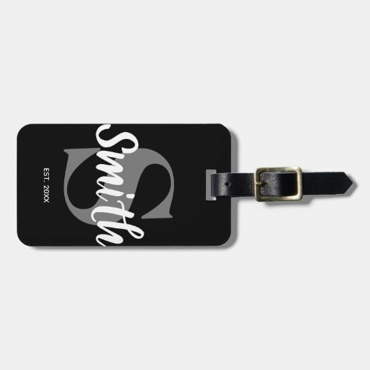Monogramm der personalisierten schwarzen und weiße gepäckanhänger (Vorderseite horizontal)