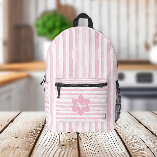 Monogramm der pinken und weißen Wasserfarben Strei Bedruckter Rucksack