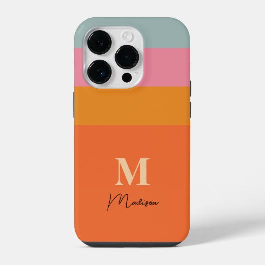 Monogramm der Retro-Farbblöcke iPhone Hülle (Rückseite)