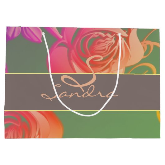 Monogramm der romantischen Rose Große Geschenktüte (Rückseite)