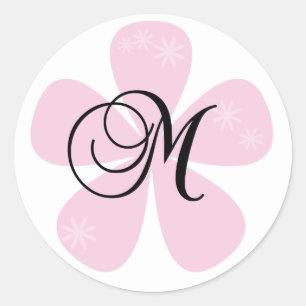 Monogramm der rosa Blume Runder Aufkleber
