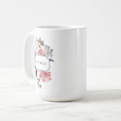 Monogramm der rosa Peonies Lila und der grünen Blä Kaffeetasse (Vorderseite Links)