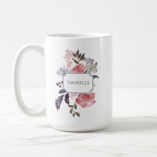 Monogramm der rosa Peonies Lila und der grünen Blä Kaffeetasse (Links)