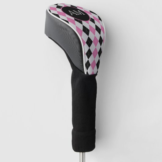 Monogramm der rosa schwarzen Raute Golf Headcover (angewinkelt)