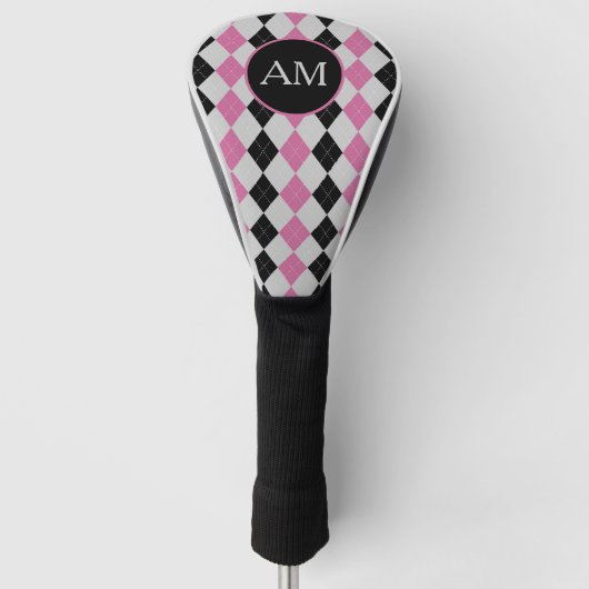 Monogramm der rosa schwarzen Raute Golf Headcover (Vorderseite)