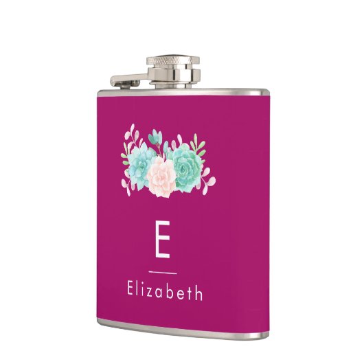 Monogramm der rosa und grünen Blume Flachmann (Links)