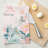 Monogramm der rosa und grünen Blumenrinnen Geschirrtuch (Viertel Falte)