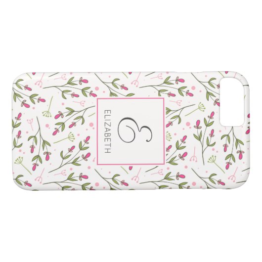Monogramm der rosa und grünen Wildblumen Case-Mate iPhone Hülle (Rückseite (Horizontal))