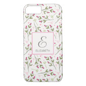 Monogramm der rosa und grünen Wildblumen Case-Mate iPhone Hülle (Rückseite)