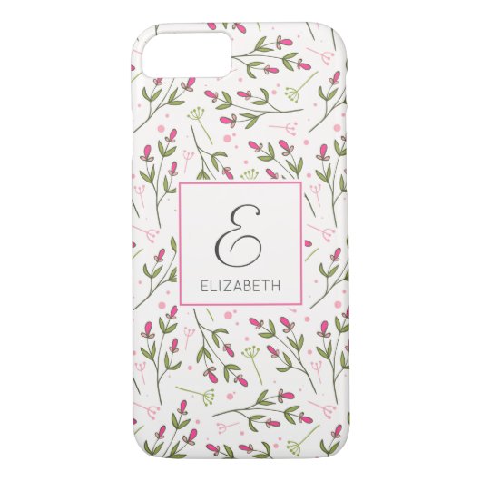 Monogramm der rosa und grünen Wildblumen Case-Mate iPhone Hülle (Rückseite)