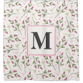 Monogramm der rosa und grünen Wildblumen Duschvorhang (Vorderseite)