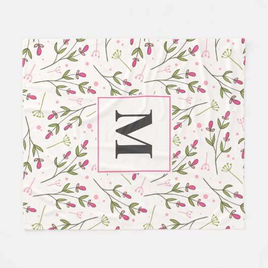 Monogramm der rosa und grünen Wildblumen Fleecedecke (Vorderseite (Horizontal))