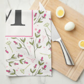 Monogramm der rosa und grünen Wildblumen Geschirrtuch (Viertel Falte)