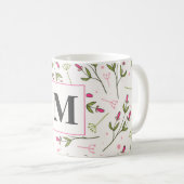 Monogramm der rosa und grünen Wildblumen Kaffeetasse (VorderseiteRechts)