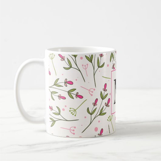 Monogramm der rosa und grünen Wildblumen Kaffeetasse (Links)