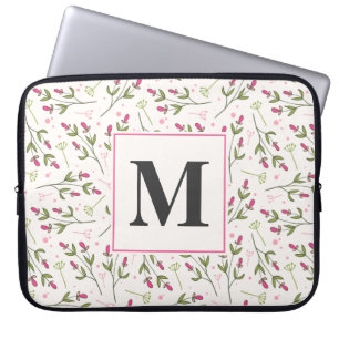 Monogramm der rosa und grünen Wildblumen Laptopschutzhülle