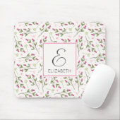 Monogramm der rosa und grünen Wildblumen Mousepad (Mit Mouse)