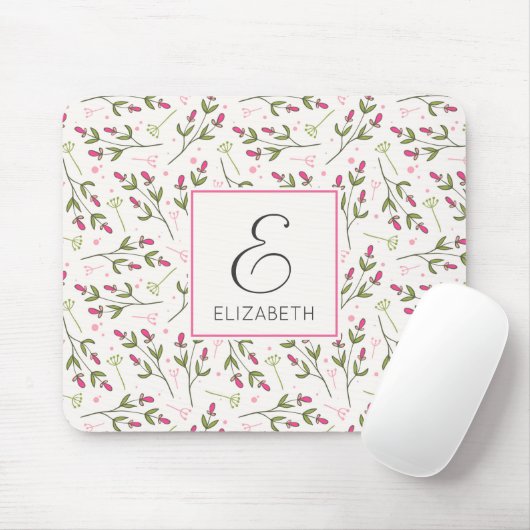 Monogramm der rosa und grünen Wildblumen Mousepad (Mit Mouse)