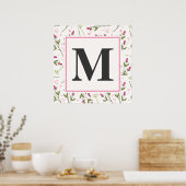 Monogramm der rosa und grünen Wildblumen Poster (Küche)