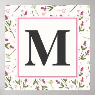 Monogramm der rosa und grünen Wildblumen Poster