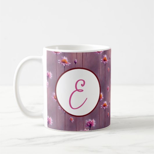 Monogramm der rosa und orangefarbenen Blume Kaffeetasse (Links)