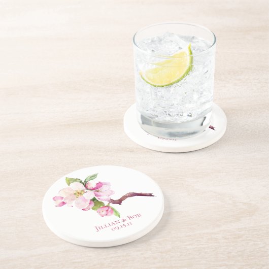 Monogramm der rosa und weißen Apfelblüten Getränkeuntersetzer (Seite)