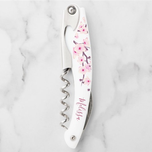 Monogramm der rosa weißen Kirschblüten Kellnermesser (Vorderseite)