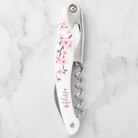 Monogramm der rosa weißen Kirschblüten Kellnermesser (Rückseite)