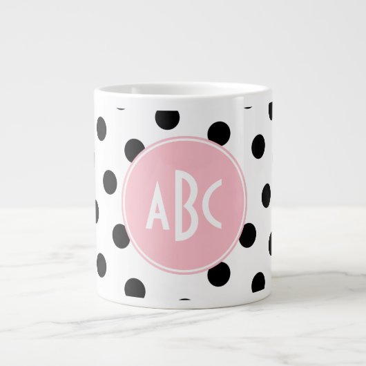 Monogramm der rosa weißen und schwarzen Polka-Punk Jumbo-Tasse (Vorderseite)