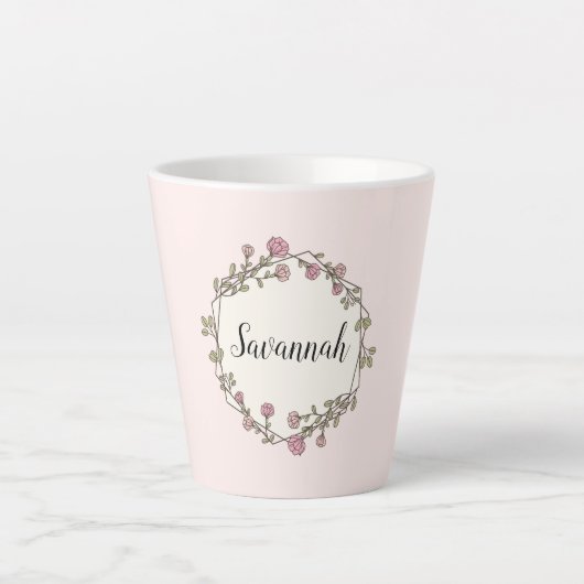 Monogramm der rosa Wildblume Wreath Individuelle N Milchtasse (Vorderseite)