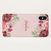 Monogramm der Rose Burgund Peach Blush Floral Case-Mate iPhone Hülle (Rückseite (Horizontal))