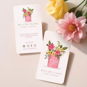Monogramm der Rose für die Blumenbeete Wasserfarbe Visitenkarte