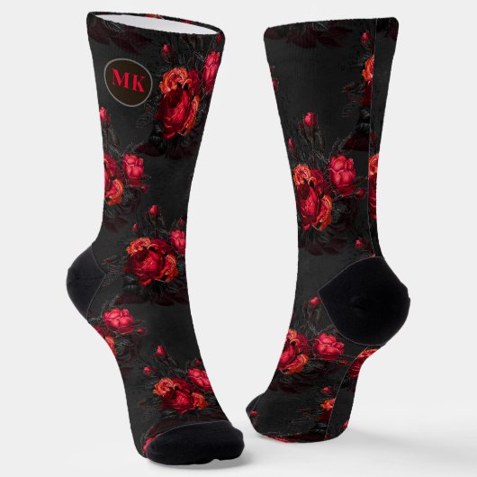 Monogramm der roten Gothic-Rose Socken (Gewinkelt)