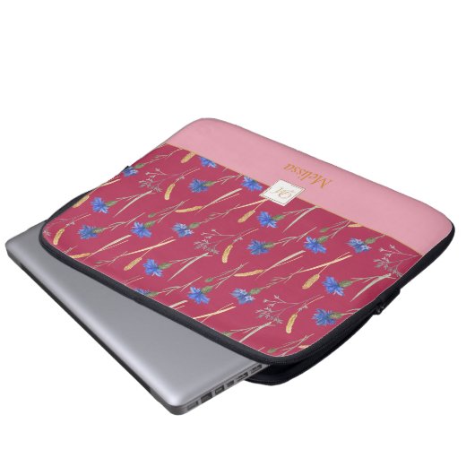 Monogramm der Roten Wildblume Laptopschutzhülle (Vorne Knopf)