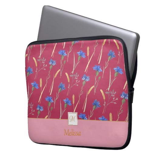 Monogramm der Roten Wildblume Laptopschutzhülle (Vorderseite Links)